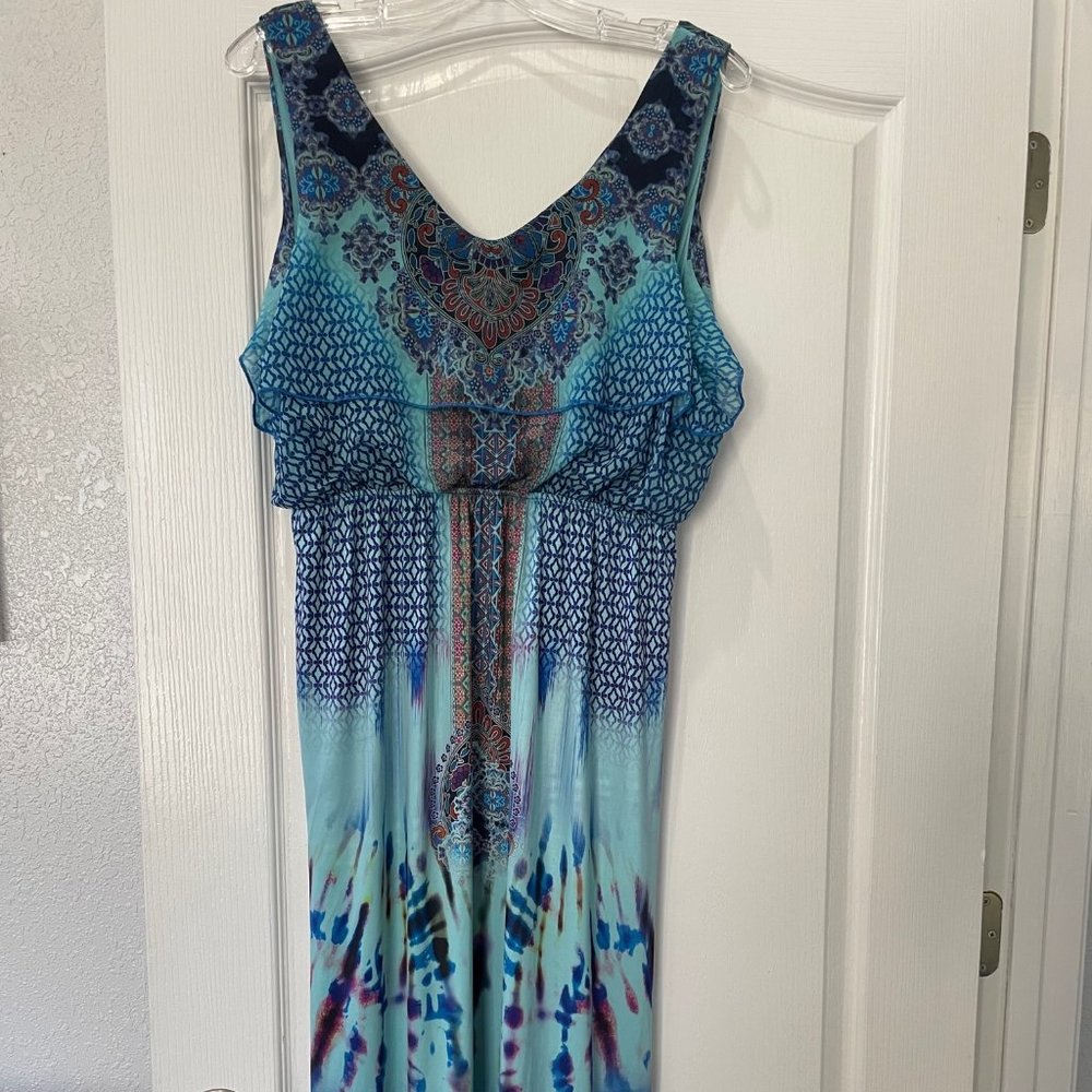 One World Dress, Size L Blue multi color